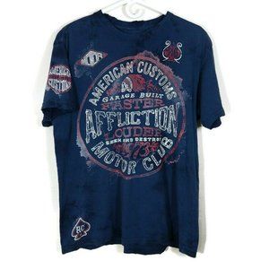 Affliction American Customs Men's Motor Club Tie Dye T-Shirt USA Made Blue Sz L